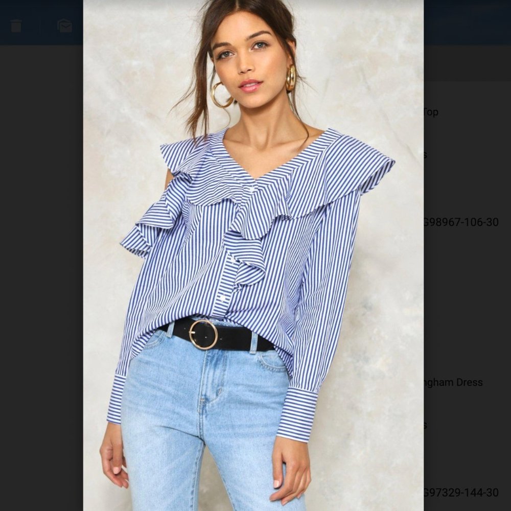 Nasty Gal Lucky Stripe Open Shoulder Ruffle Top